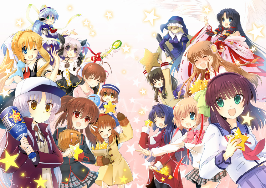 6+girls, :d, ;d, ^_^, achtneun, air, angel_beats!, baseball_bat