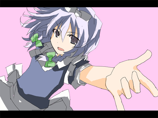 get_down, hands, izayoi_sakuya, maid, matsushita_yuu, ribbon, silver_hair, sketch