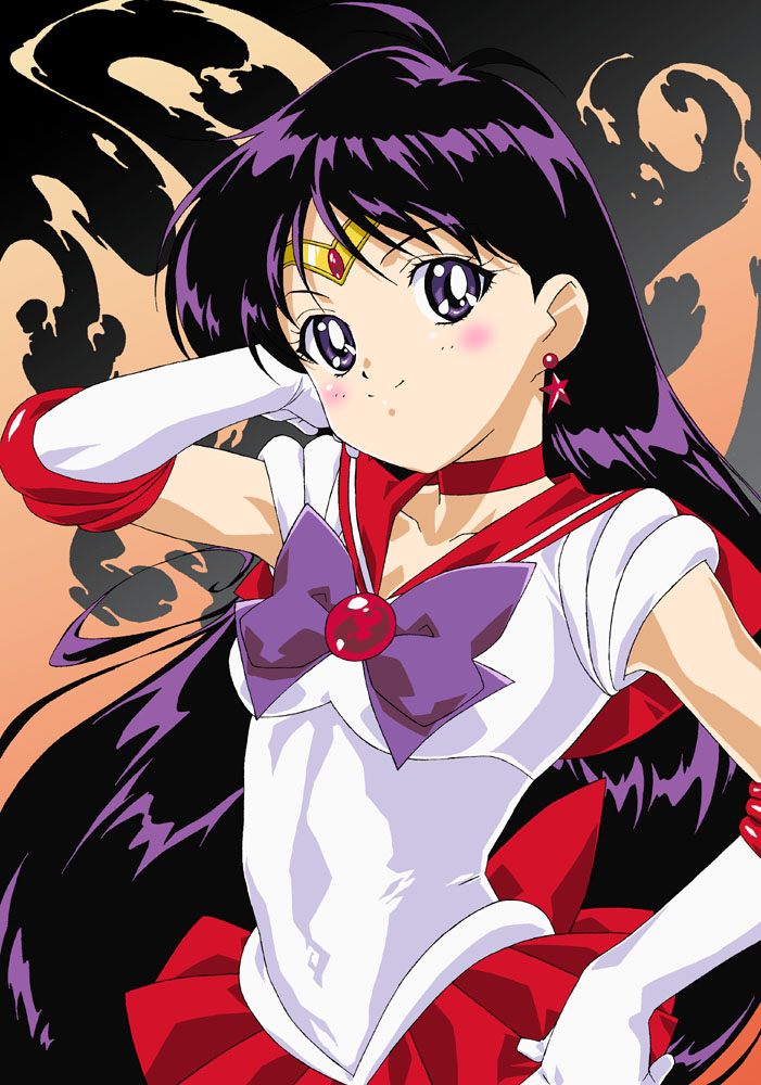 1girl, bishoujo_senshi_sailor_moon, black_hair, blush, bow, choker, earrings, elbow_gloves