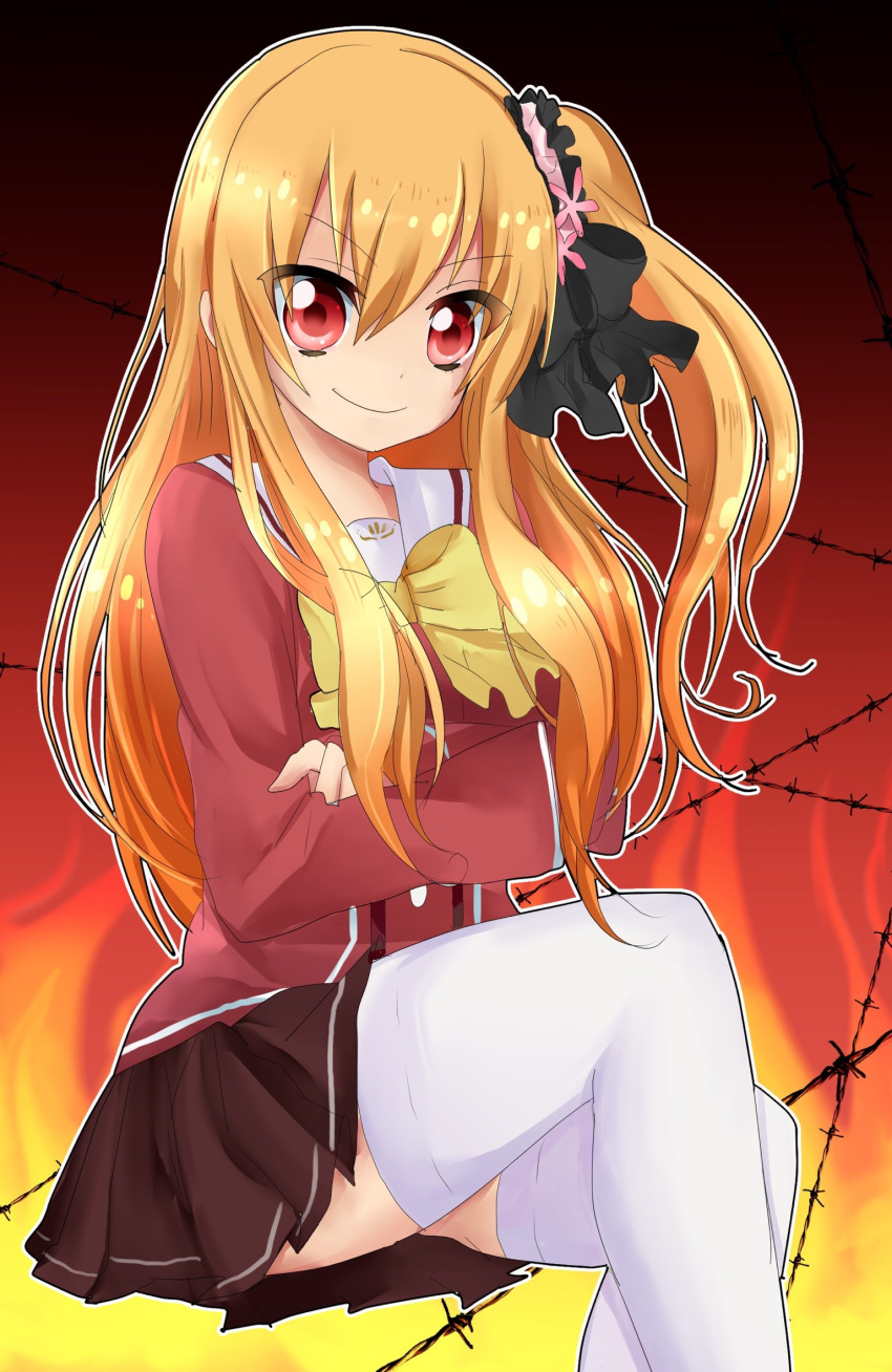 1girl, blonde_hair, charlotte_(anime), crossed_arms, gradient_hair, highres, long_hair, multicolored_hair