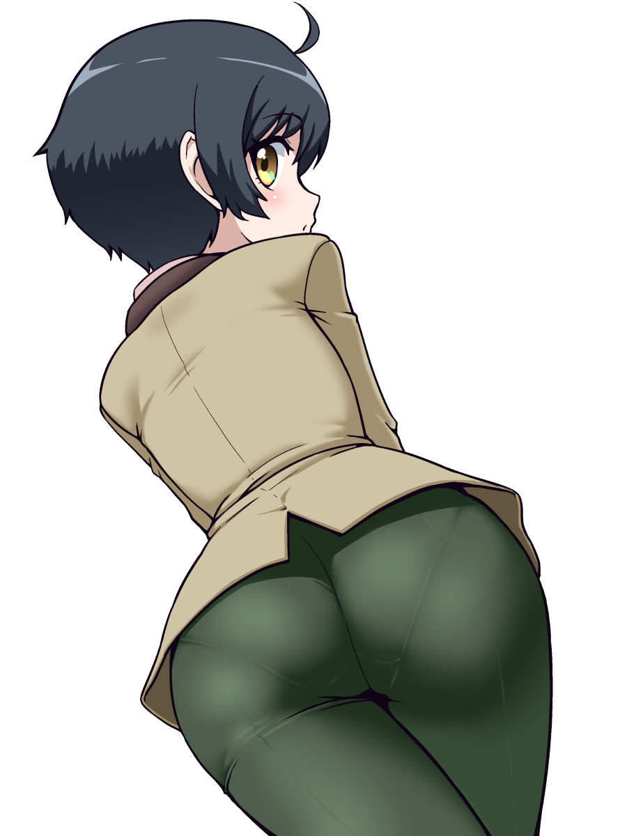 1boy, ahoge, artist_request, ass, black_hair, blush, cowboy_shot, highres