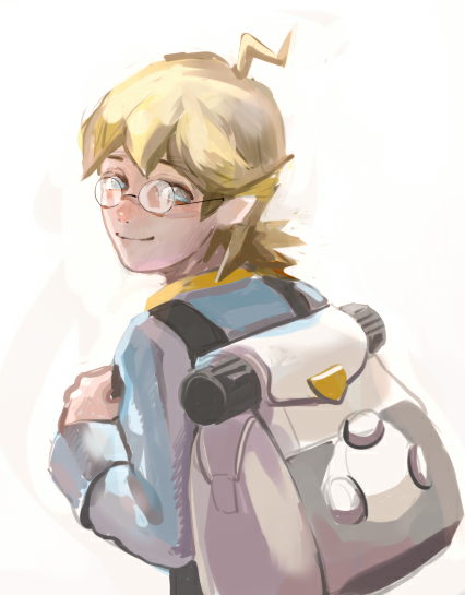 1boy, backpack, bag, blonde_hair, blue_eyes, citron_(pokemon), glasses, pokemon