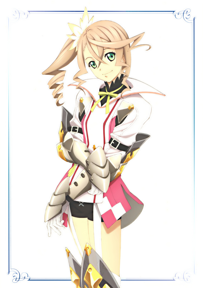 1girl, absurdres, alisha_(tales), blonde_hair, boots, drill_hair, garter_straps, gauntlets