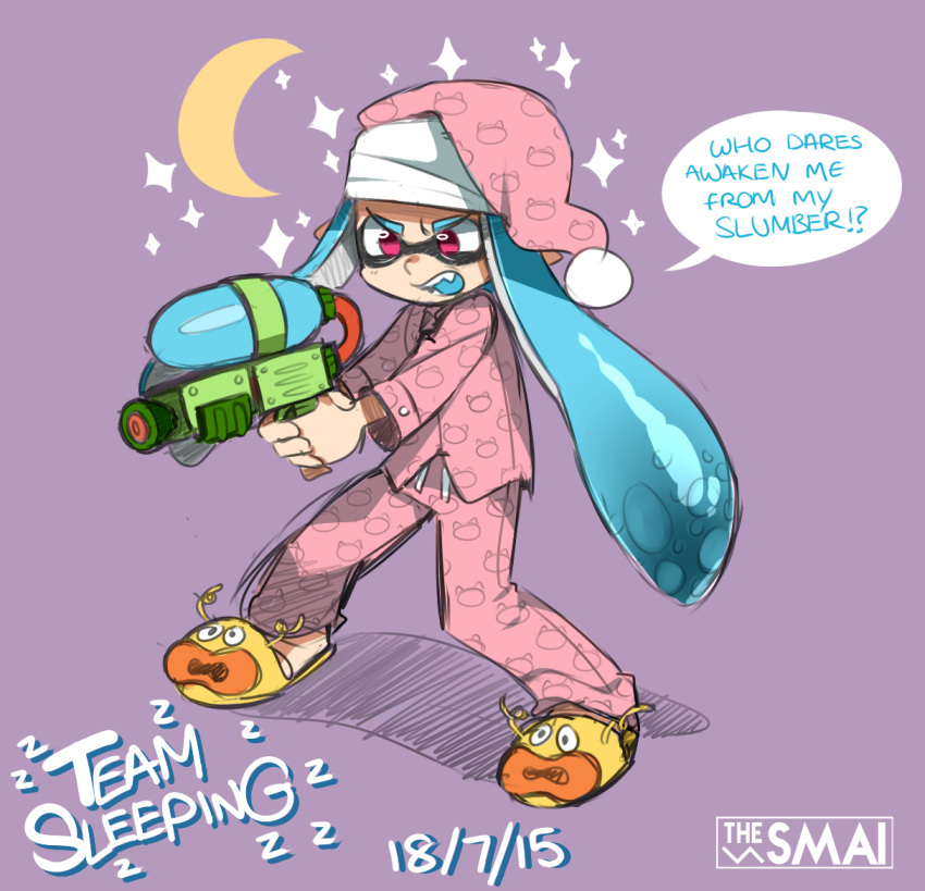 1girl, alternate_costume, angry, artist_name, blue_hair, crescent_moon, domino_mask, english