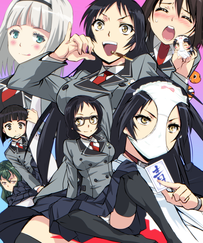 6+girls, anna_nishikinomiya, black_hair, character_request, choker, fuwa_hyouka, kajou_ayame, long_hair