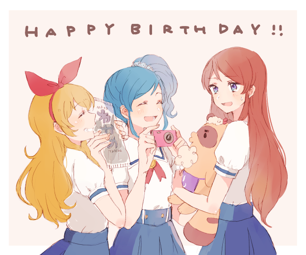 3girls, aikatsu!, bow, camera, hair_bow, hoshimiya_ichigo, kiriya_aoi, long_hair