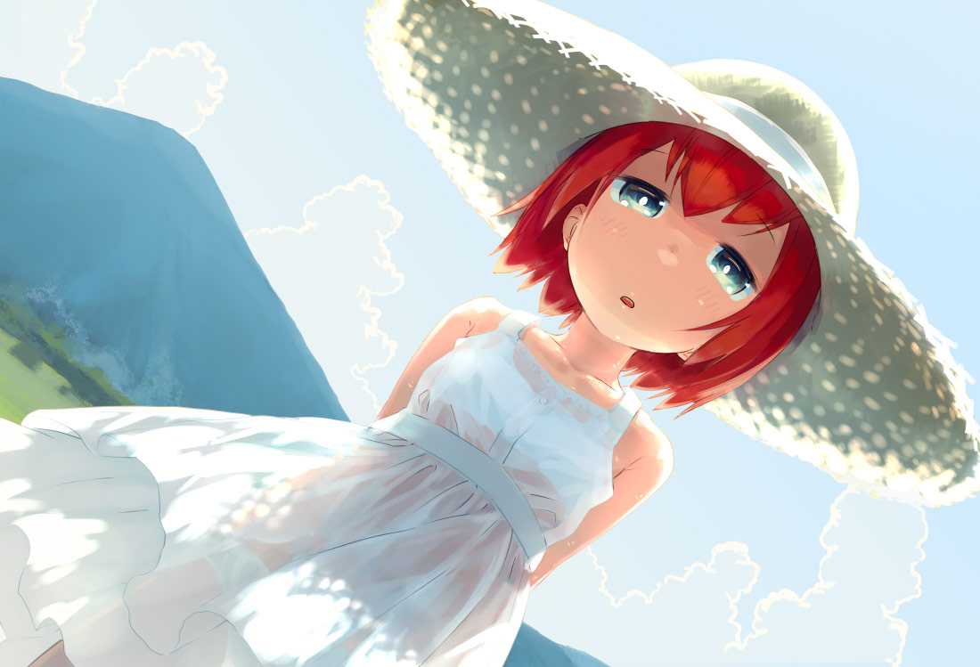 1girl, arms_behind_back, bare_shoulders, blush, bra, denki-gai_no_hon'ya-san, dress, fu-girl