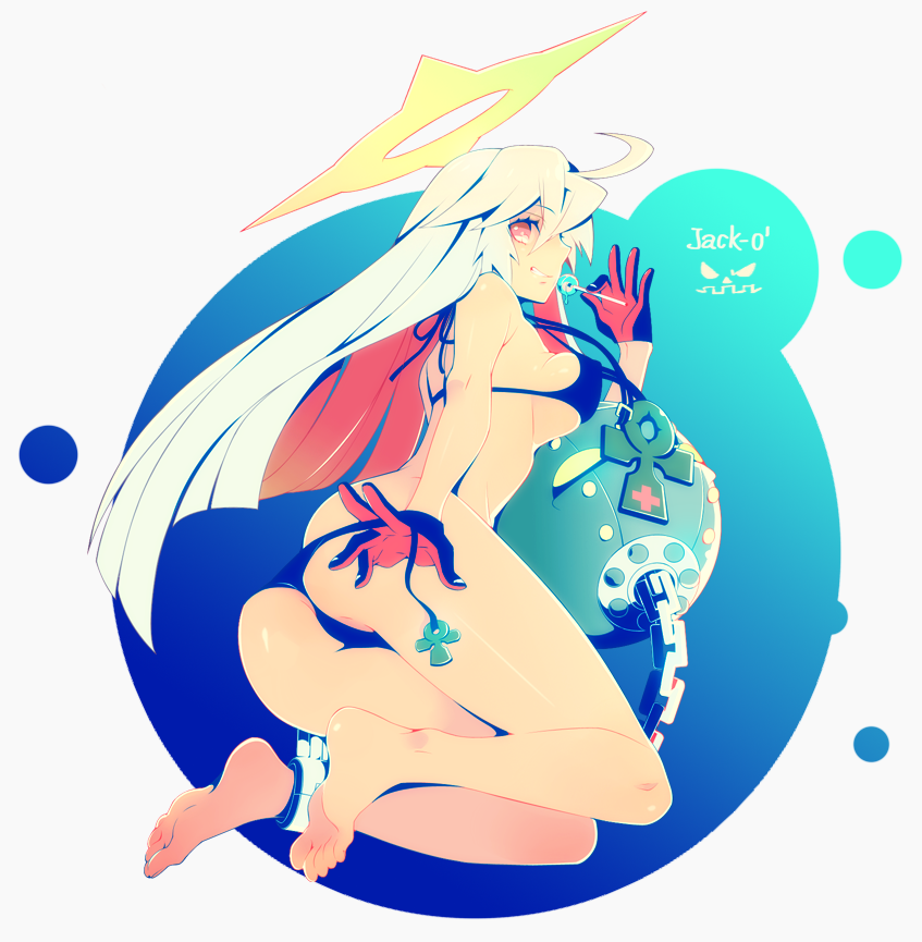 8055, ass, barefoot, bikini, candy, gloves, guilty_gear, guilty_gear_xrd