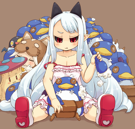 1girl, :3, :t, albino, asagiri_asagi, asagiri_asagi_(prinny), black_sclera, blush