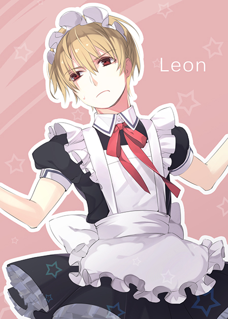 1boy, apron, blonde_hair, crossdressing, fire_emblem, fire_emblem_if, leon_(fire_emblem_if), maid