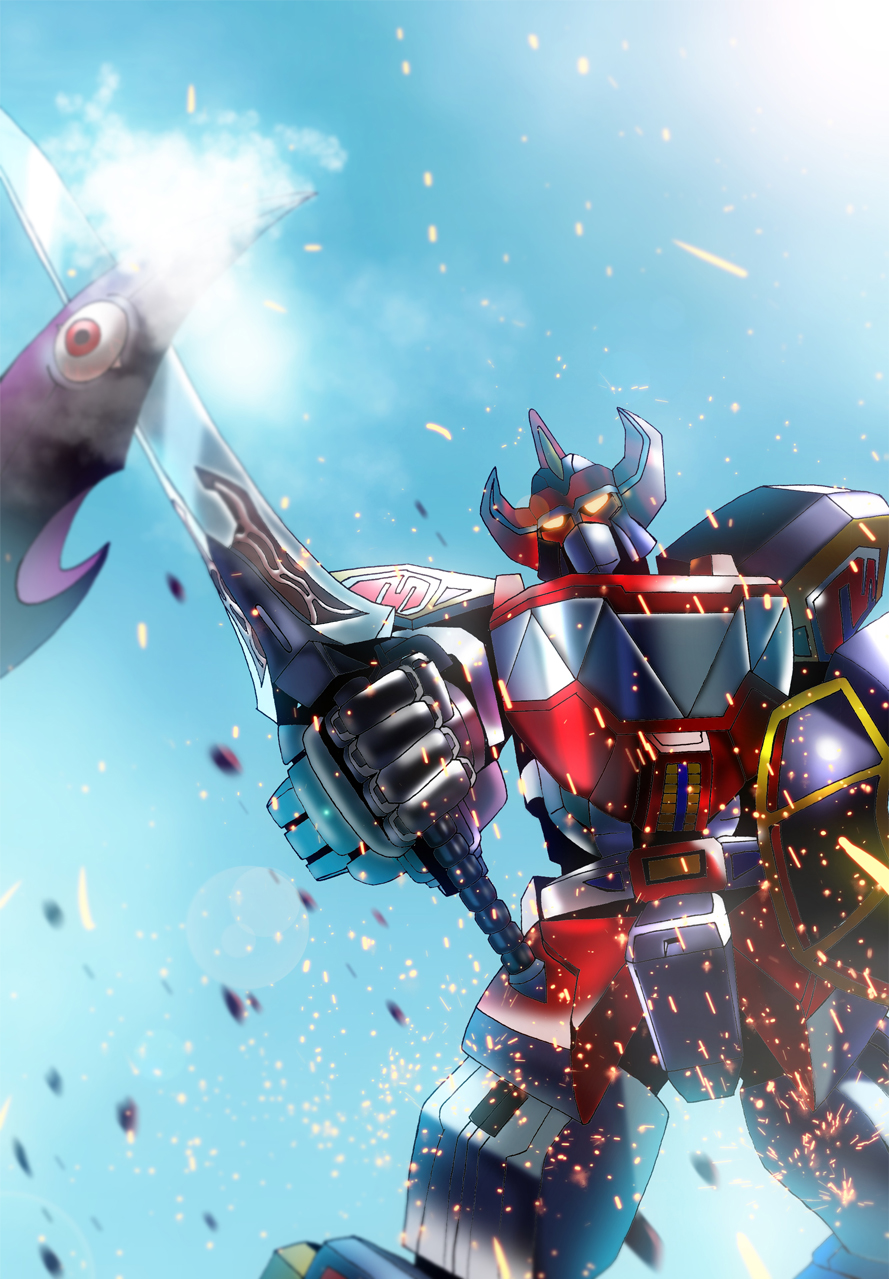 daizyujin, highres, kyouryuu_sentai_zyuranger, mecha, no_humans, super_sentai, tagme, taroro, weapon