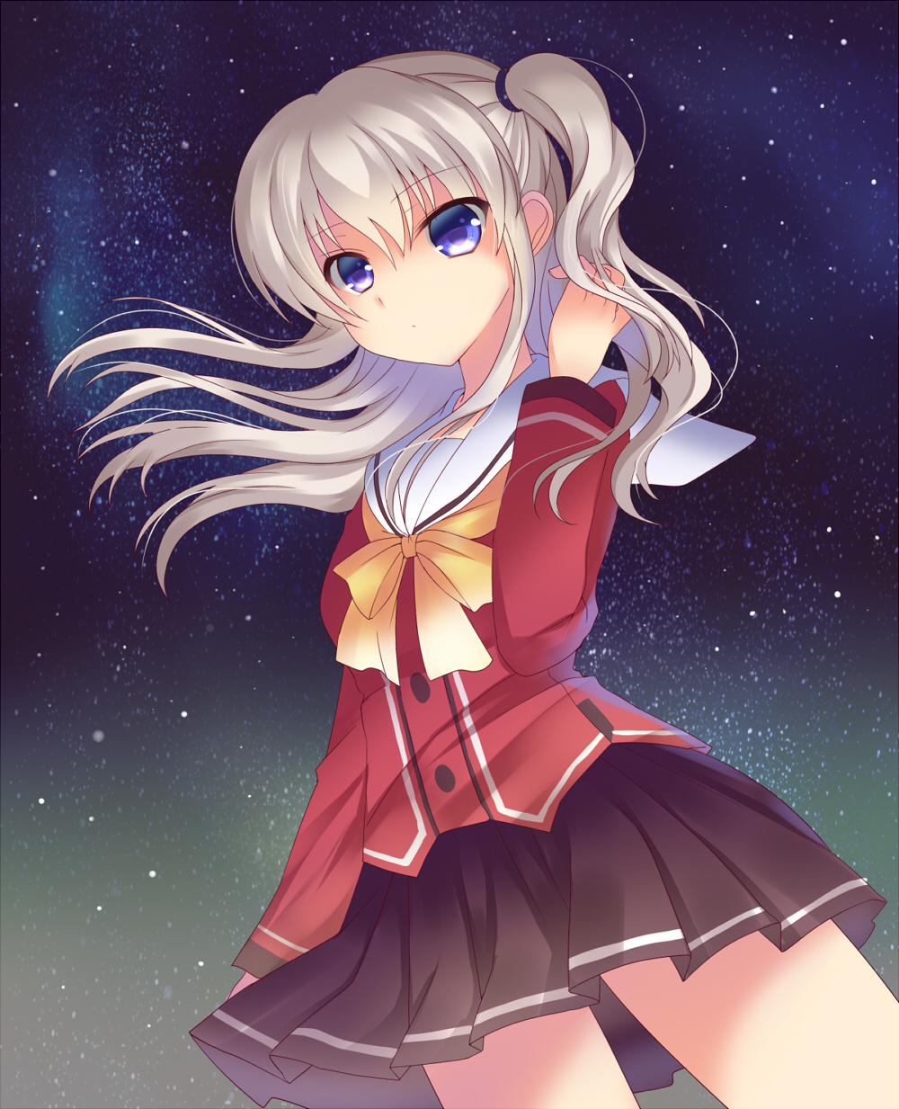 1girl, blue_eyes, charlotte_(anime), hamikoron, highres, long_hair, school_uniform, serafuku