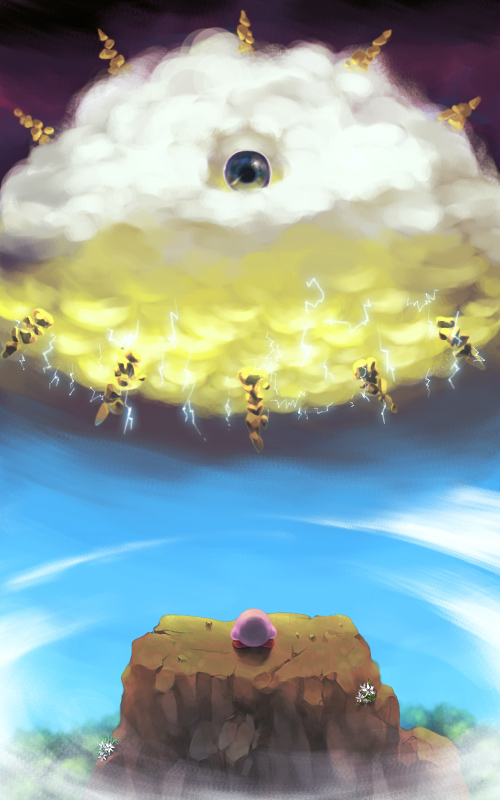 clouds, eyeball, kirby, kirby_(series), kracko, lightning, naco24, nintendo