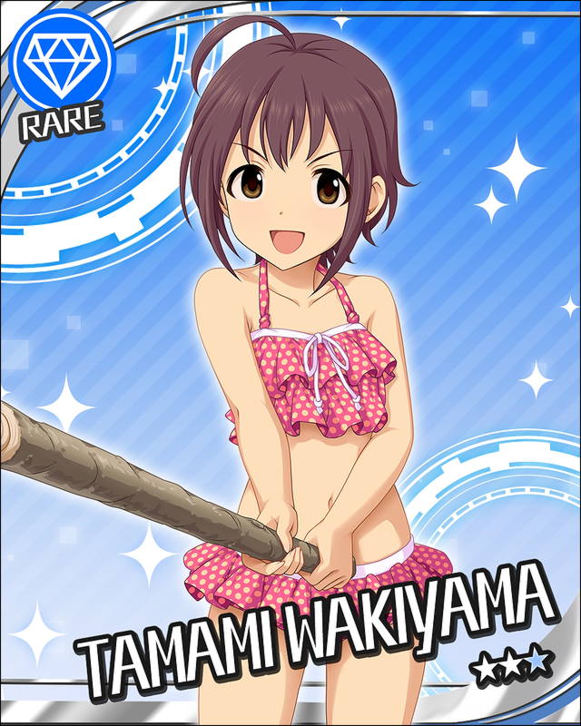 bikini, blush, brown_eyes, brown_hair, character_name, idolmaster, idolmaster_cinderella_girls, kendo_stick