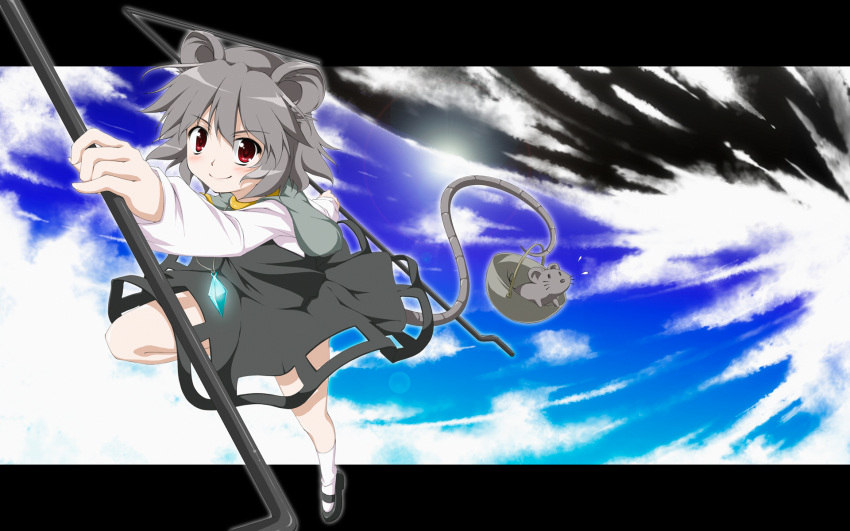 basket, grey_hair, highres, jewelry, mouse, mouse_ears, mouse_tail, nazrin