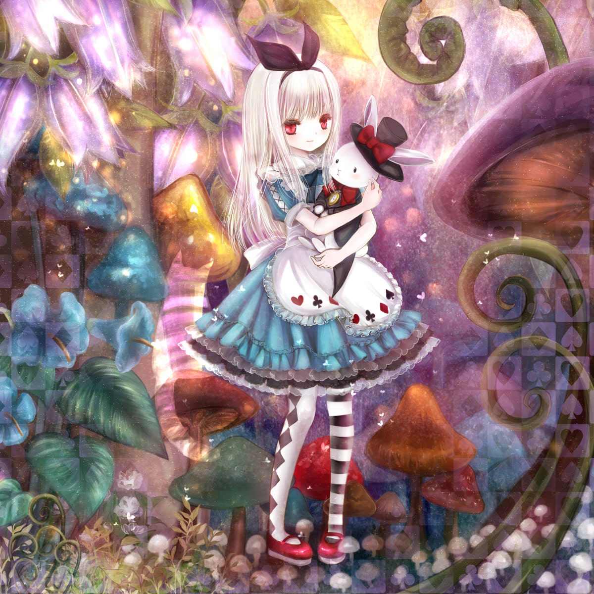alice_(wonderland), alice_in_wonderland, apron, argyle, dress, frilled_dress, frills, hair_ribbon