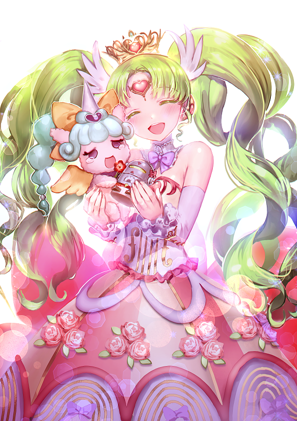 1girl, bangs, bare_shoulders, blush, bow, closed_eyes, detached_collar, detached_sleeves