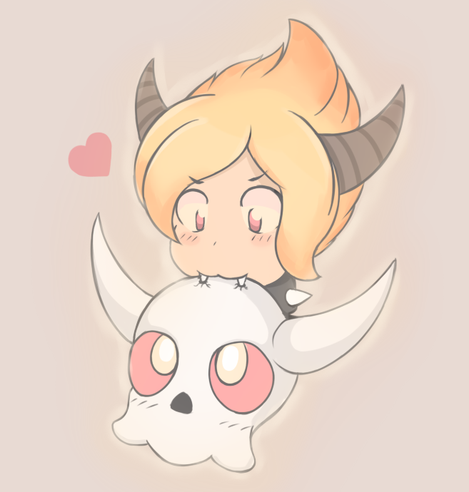 >:3, :3, biting, blush, collar, disembodied_head, doom_(game), fangs