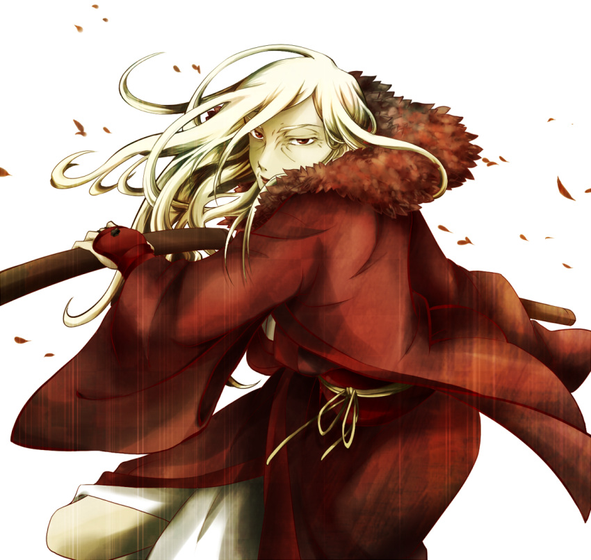 1girl, fur_trim, grey_hair, japanese_clothes, kimono, long_hair, old_woman, pixiv_fantasia_iv