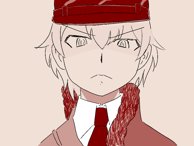 1girl, asparagus_(girls_und_panzer), girls_und_panzer, girls_und_panzer_ribbon_no_musha, hat, kamonabe_(sodosodobanban), military, military_hat, military_uniform, monochrome, necktie, scarf, simple_background, solo, uniform