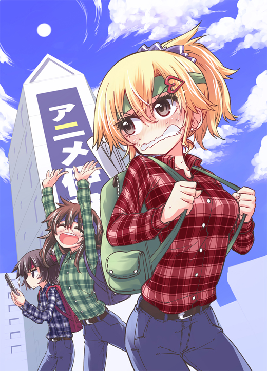 3girls, ^_^, ^o^, angry, arms_up, backpack, bag, belt