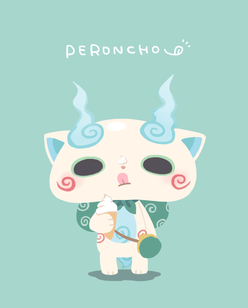 abbreviated_karakusa, aqua_background, blush, chuno, coin_purse, food, food_on_face, full_body