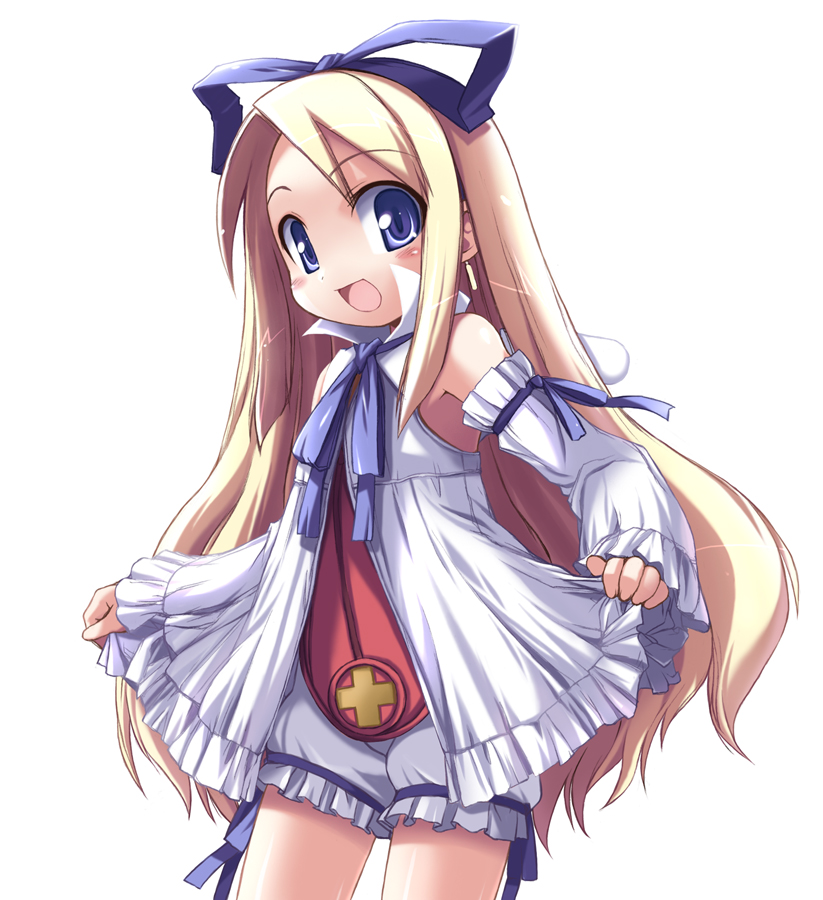 bare_shoulders, blue_eyes, child, detached_sleeves, disgaea, flat_chest, flonne, haga_yui