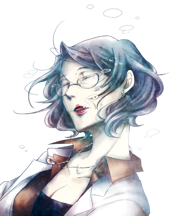 1girl, air_bubble, closed_eyes, glasses, old_woman, original, sanctuary-of-apricot, short_hair