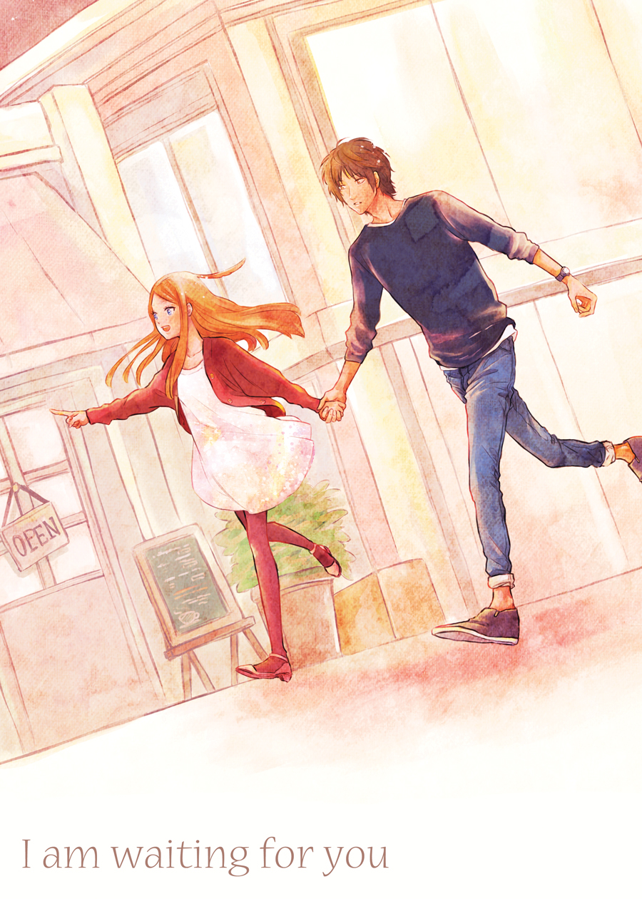 1boy, 1girl, brown_hair, highres, holding_hands, karasuma_kyousuke, konami_kirie, long_hair