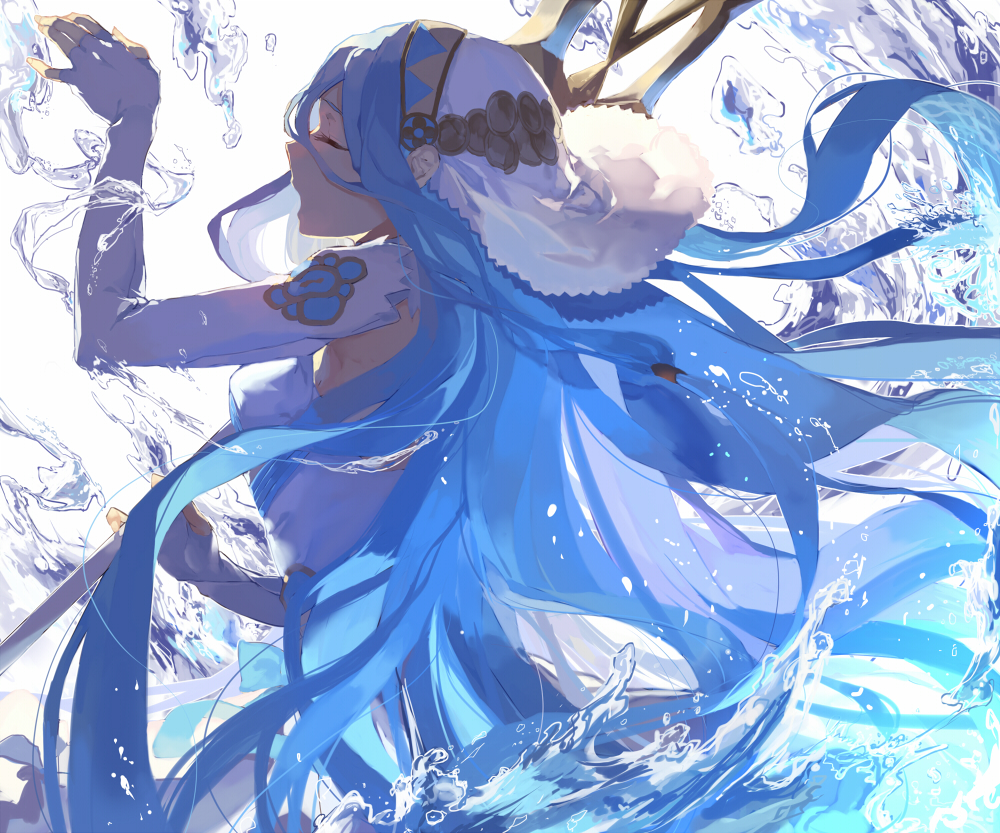 aqua_(fire_emblem_if), blue_hair, closed_eyes, elbow_gloves, fire_emblem, fire_emblem_if, gloves, ky_(kurokky709)