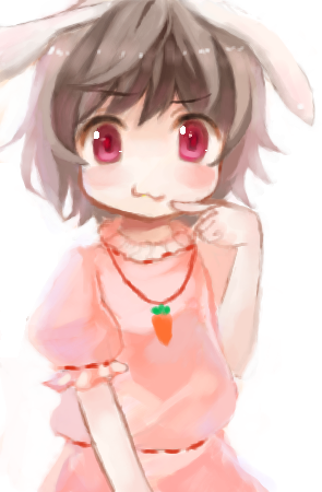 blush_stickers, brown_hair, inaba_tewi, jewelry, lowres, mamepon, no_nose, pendant