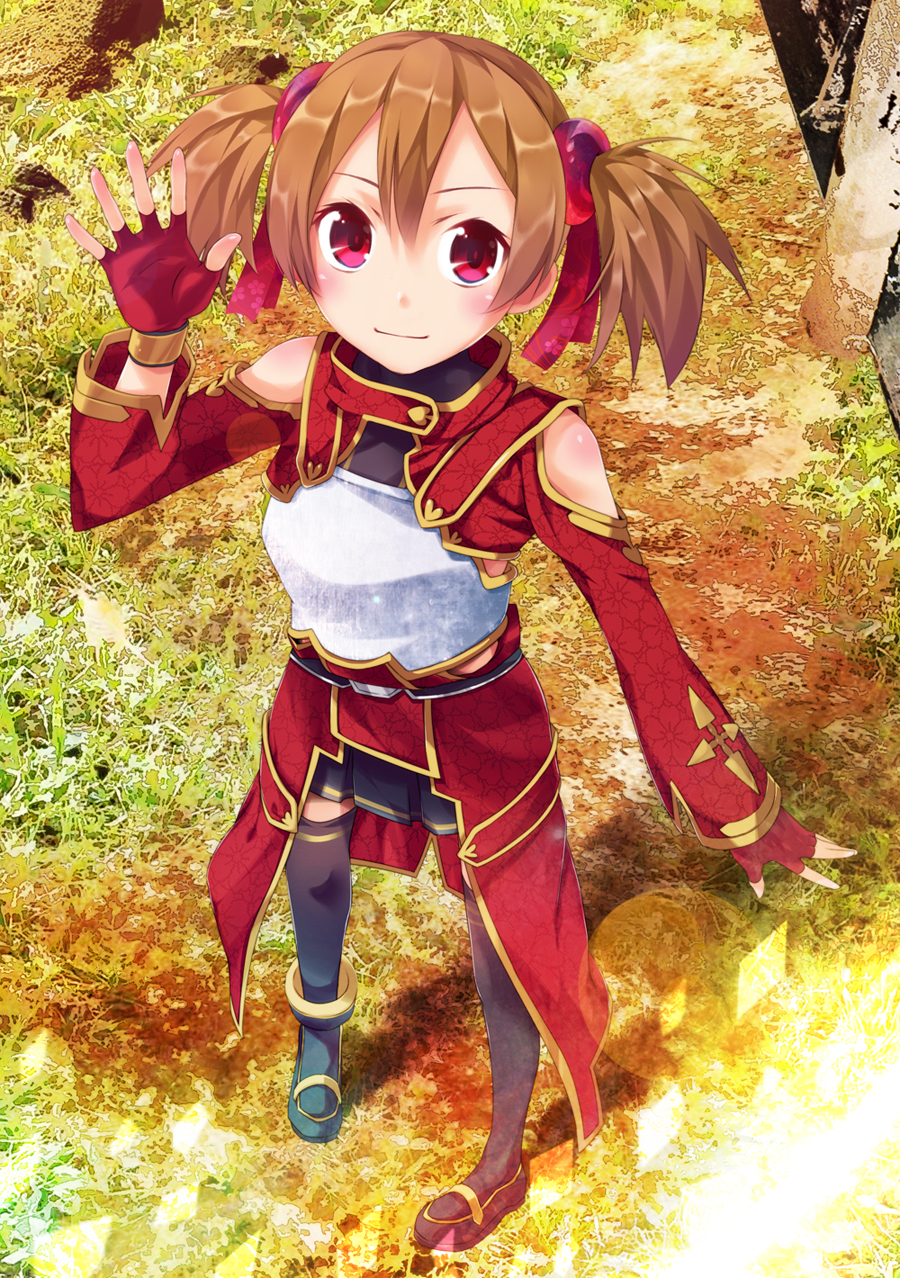 1girl, 2mota, breastplate, brown_hair, female, fingerless_gloves, gloves, highres
