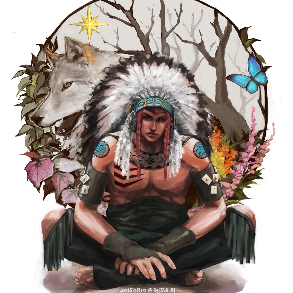 armband, braid, butterfly, dated, fingerless_gloves, gloves, headdress, indian_style