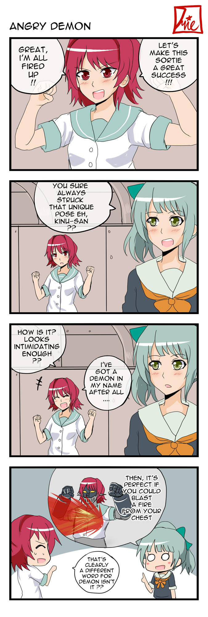 >:d, 2girls, 4koma, :d, artist_name, bowtie, comic, drie