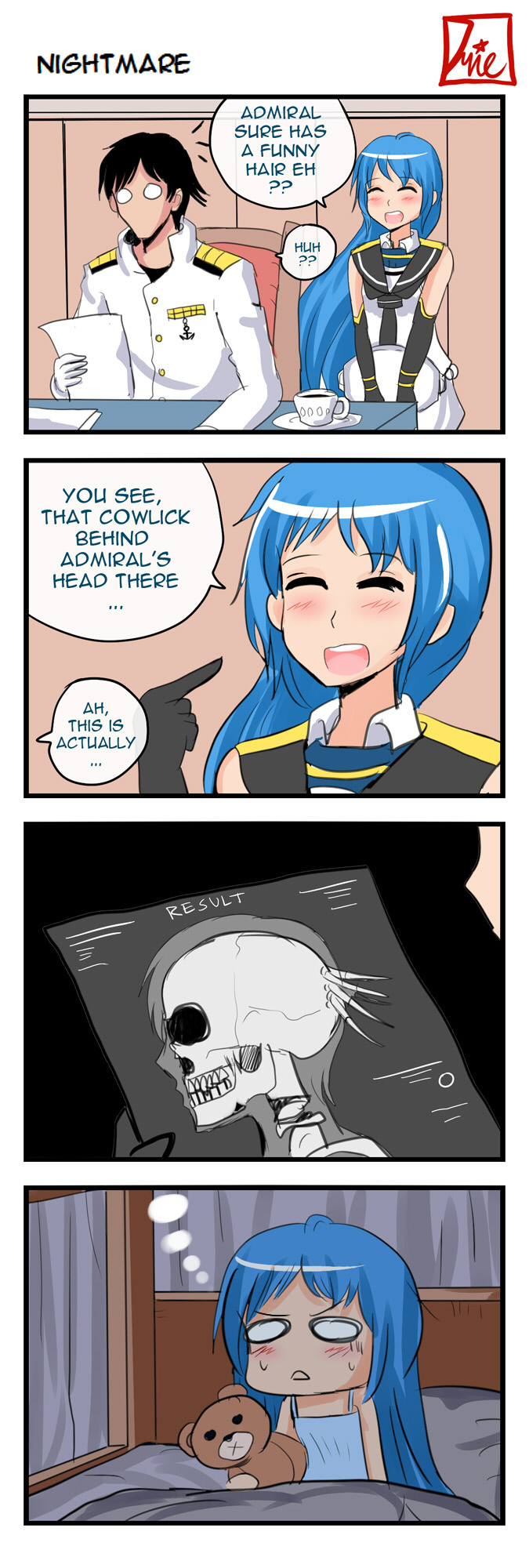 1boy, 1girl, 4koma, admiral_(kantai_collection), alternate_costume, artist_name, closed_eyes, comic