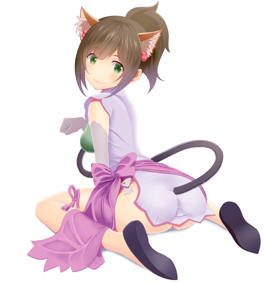 1girl, absurdres, animal_ears, brown_hair, cat_ears, cat_tail, chinese_clothes, fang