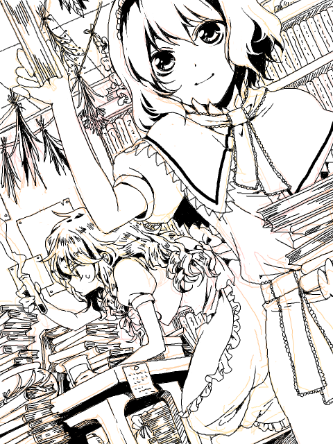 alice_margatroid, book, bow, dress, hair_bow, kirisame_marisa, library, long_hair