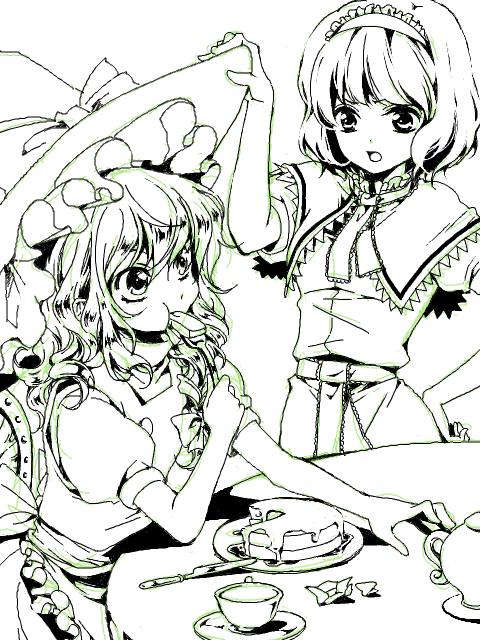 cake, eating, food, hat, kirisame_marisa, monochrome, pastry, short_hair