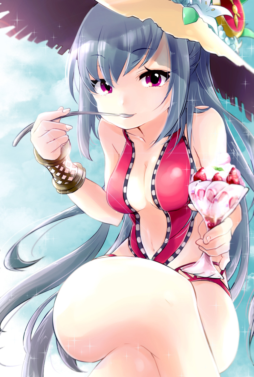 1girl, bangle, bracelet, collarbone, food, fruit, hat, highres