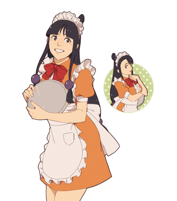 2girls, apron, ayasato_chihiro, ayasato_mayoi, black_eyes, black_hair, breasts, frills