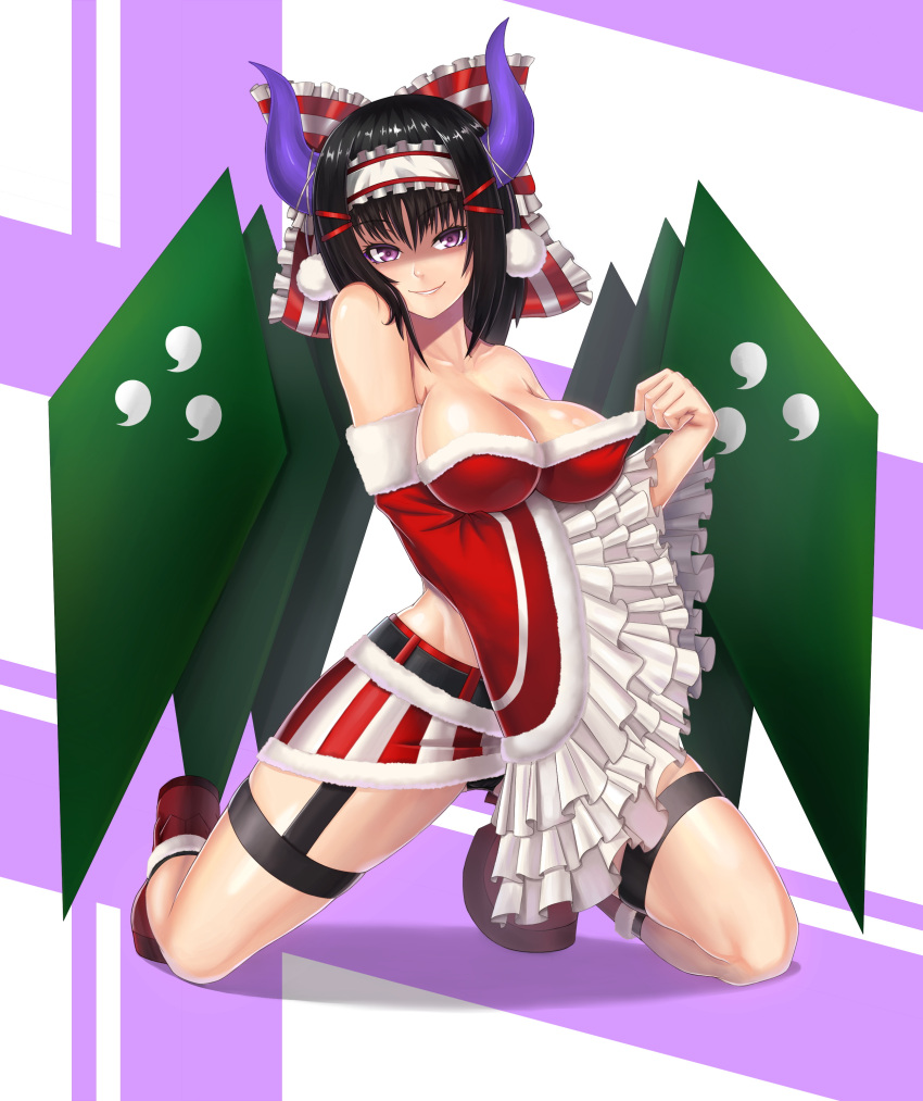 1girl, absurdres, ankle_boots, bare_shoulders, black_hair, black_legwear, black_panties, boots