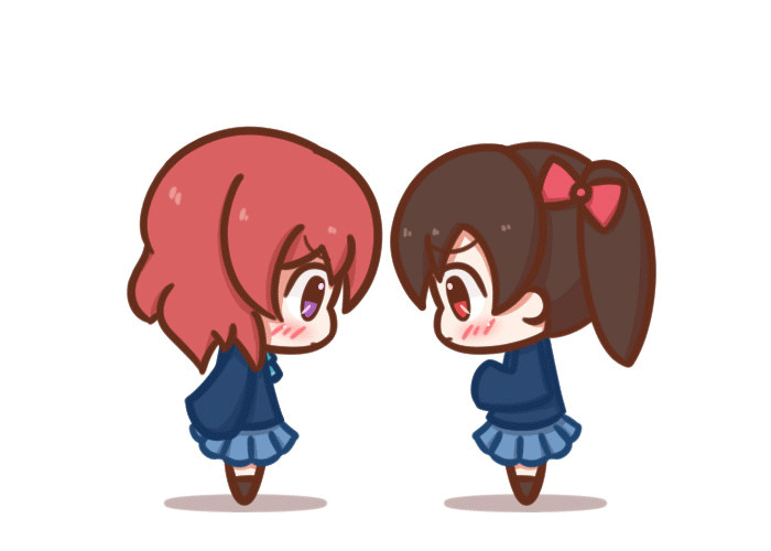 2girls, animated, animated_gif, black_hair, blush, chibi, incipient_kiss, love_live!_school_idol_project