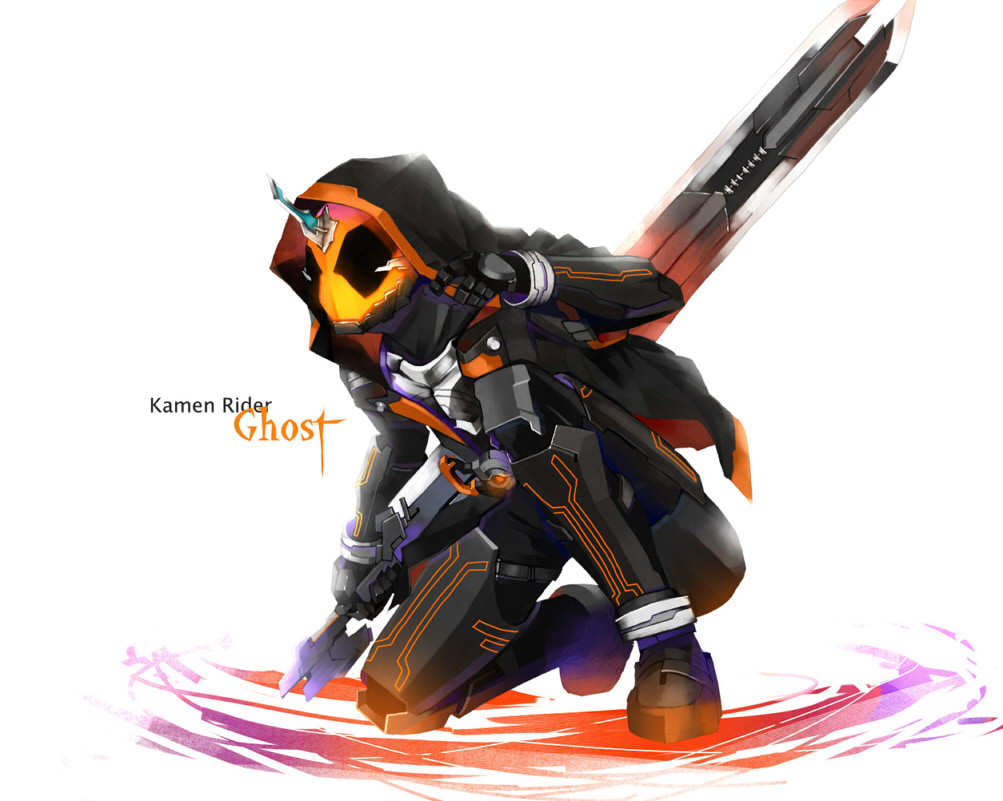 1boy, armor, belt, black_eyes, character_name, hood, hooded_jacket, horn