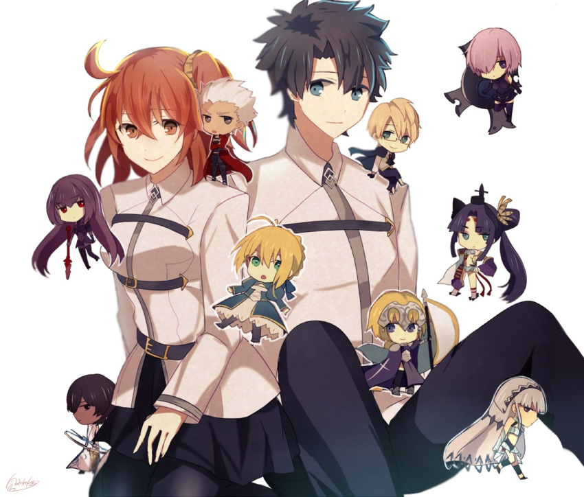 4boys, 6+girls, ahoge, archer, arjuna_(fate/grand_order), attila_(fate/grand_order), black_hair, blonde_hair