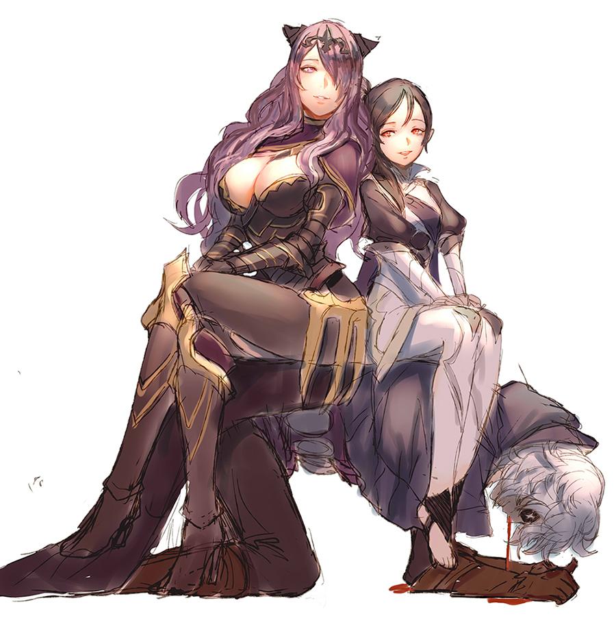 armor, blood, breasts, brown_hair, camilla_(fire_emblem_if), cleavage, eyepatch, fire_emblem