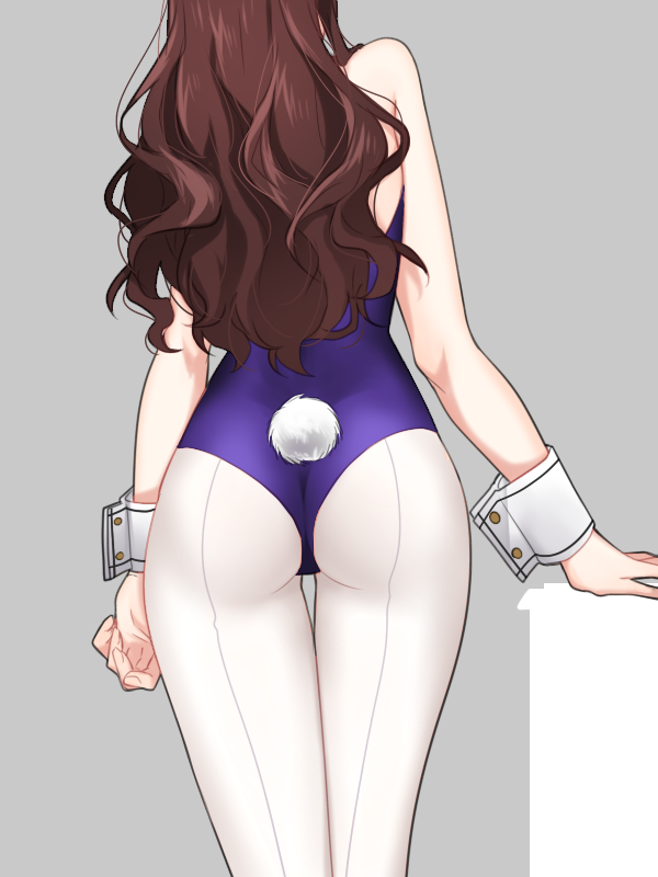 1girl, alternate_costume, ashigara_(kantai_collection), ass, bare_shoulders, brown_hair, bunny_girl, bunny_tail