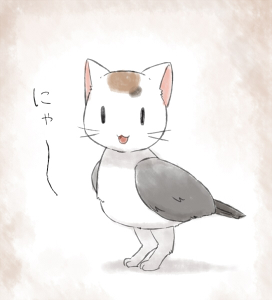 animal, bad_id, bird, cat, fusion, maruki_(punchiki), no_humans, nyan