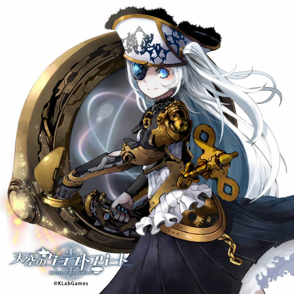 1girl, ari0w0, blue_eyes, blue_fingernails, chain, clockwork, company_name, copyright_name