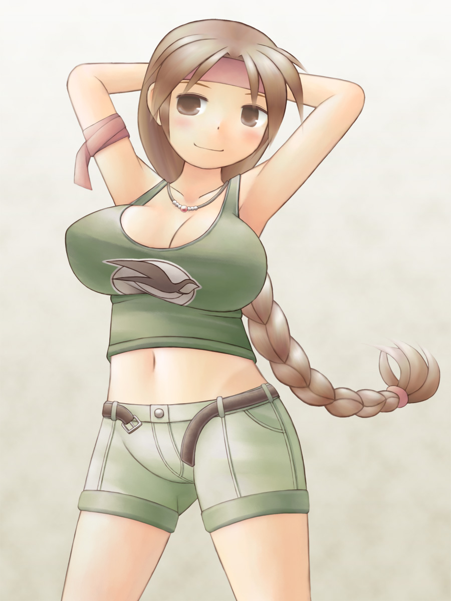 +_(tas28282000), 1girl, alternate_breast_size, armband, armpits, arms_behind_head, arms_up, blush