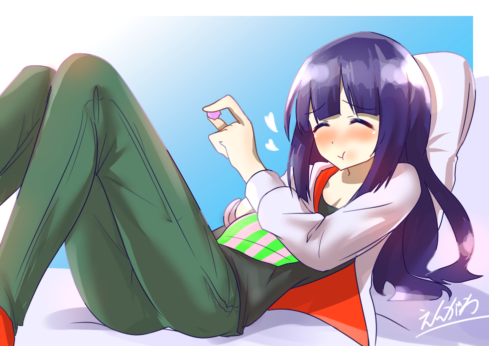 1girl, blue_hair, blush, closed_eyes, eating, engawa_(rarenago), long_hair, love_live!_school_idol_festival